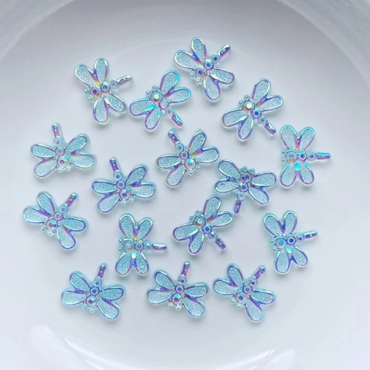 Dragonfly cabochons, blue 12mm
