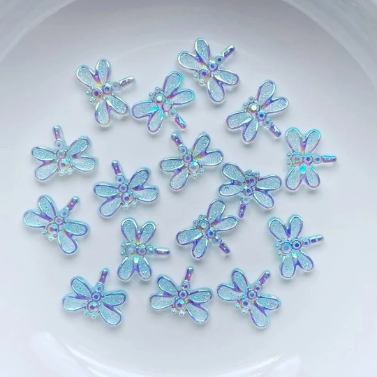 Dragonfly cabochons, blue 12mm