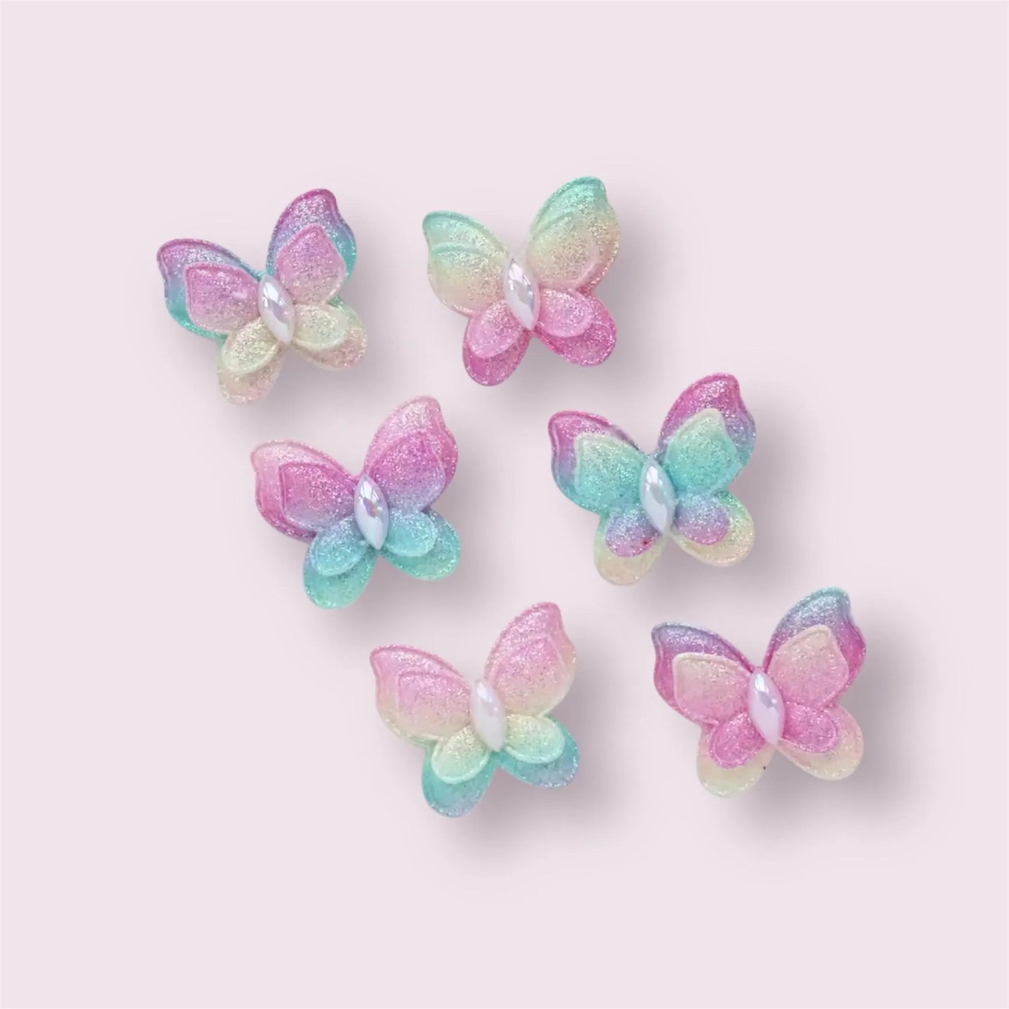 Fabric butterflies, pastel and pearl, 4cm