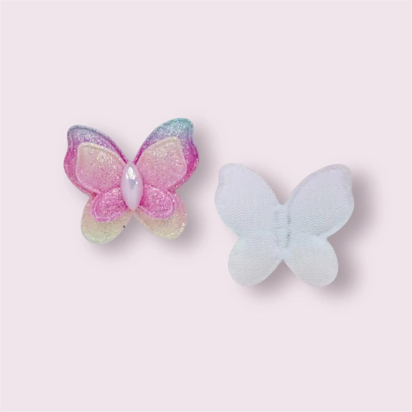 Fabric butterflies, pastel and pearl, 4cm