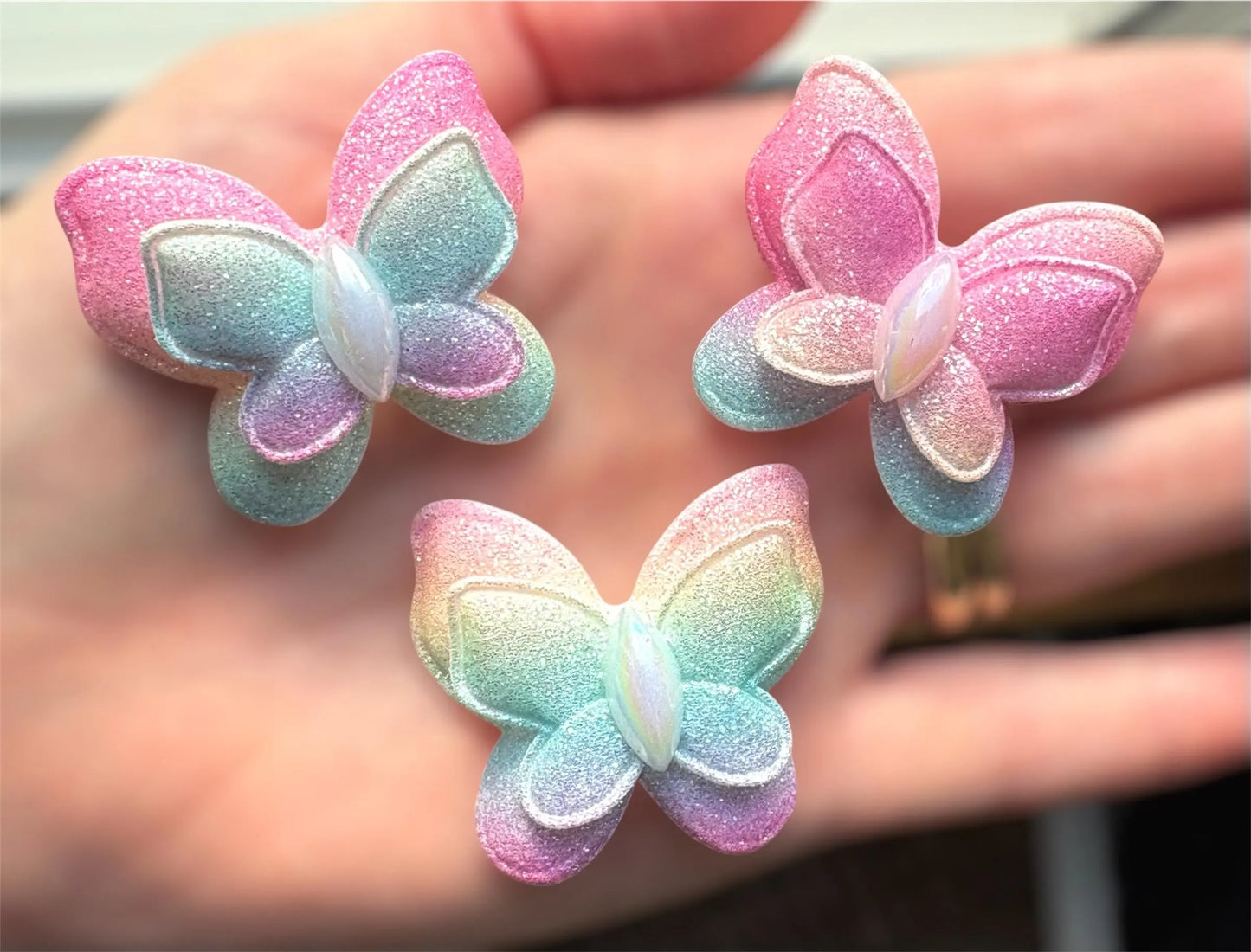 Fabric butterflies, pastel and pearl, 4cm