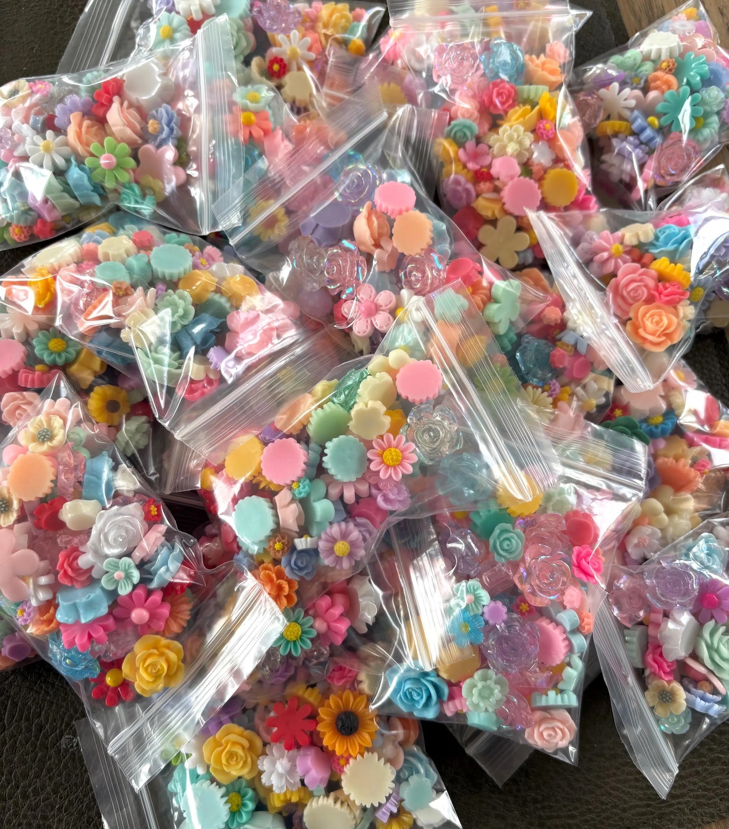 Flower cabochons, mixed sizes, flower soup