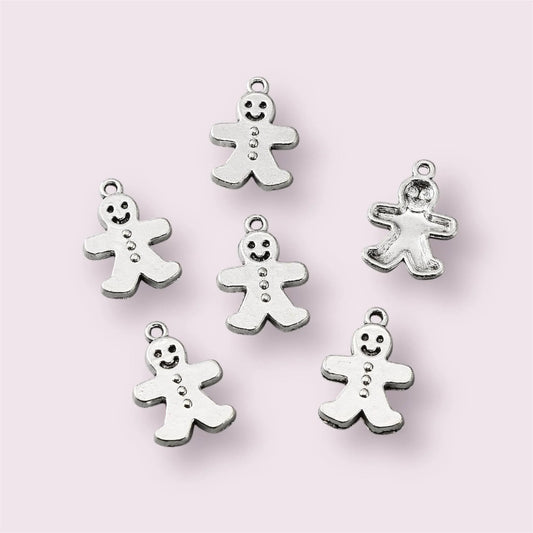 Gingerbread man charms, silver, 19mm