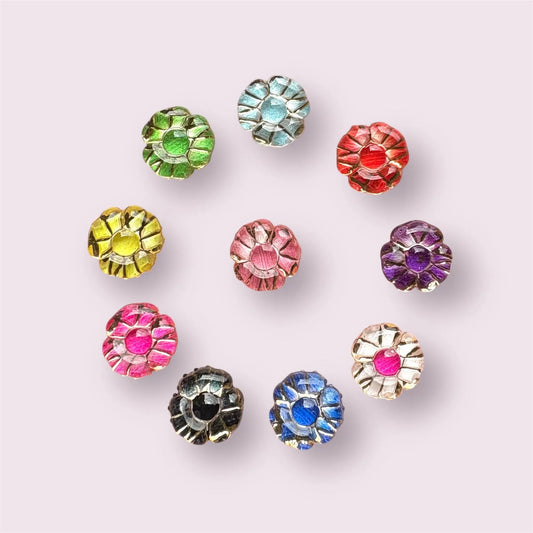 Flower cabochons, glass effect, 10mm