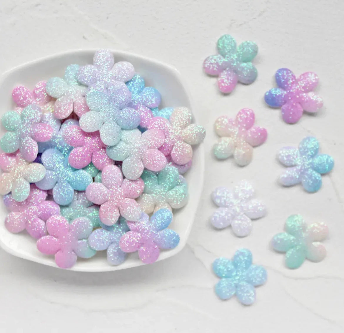 Flower glitter embellishments, 23mm