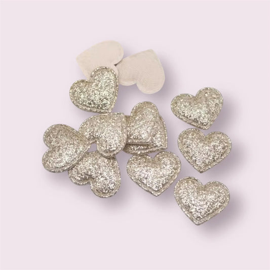 Fabric glitter hearts, gold, 22mm