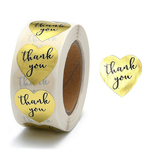 Gold heart thank you stickers, 25mm