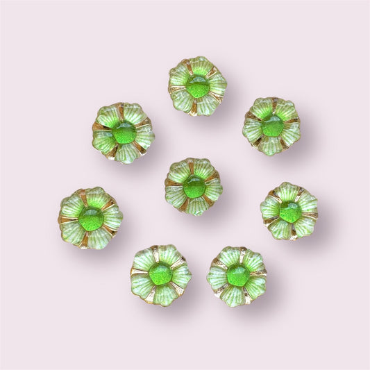Green glass effect flower embellishments, 12mm