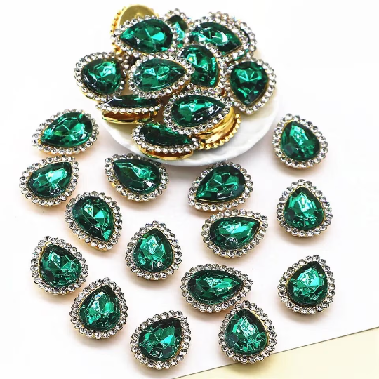 Green rhinestone teardrop cabochon, 18mm