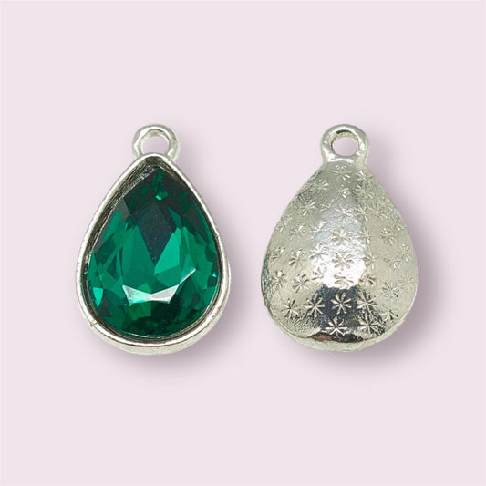 Teardrop charms, green 14mm