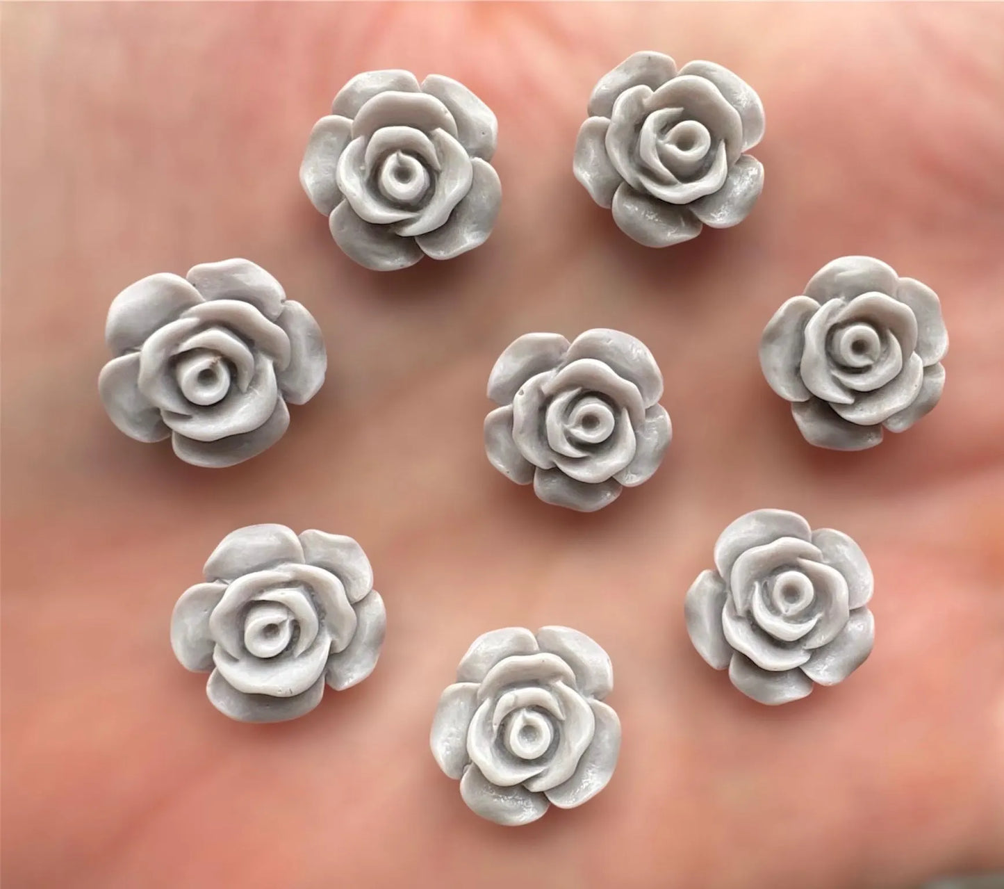 Matte grey rose cabochon, 13mm