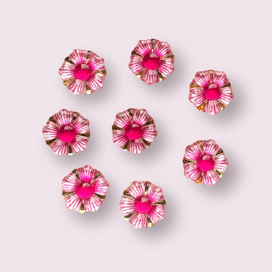 Pink resin flower cabochons, glass effect 12mm