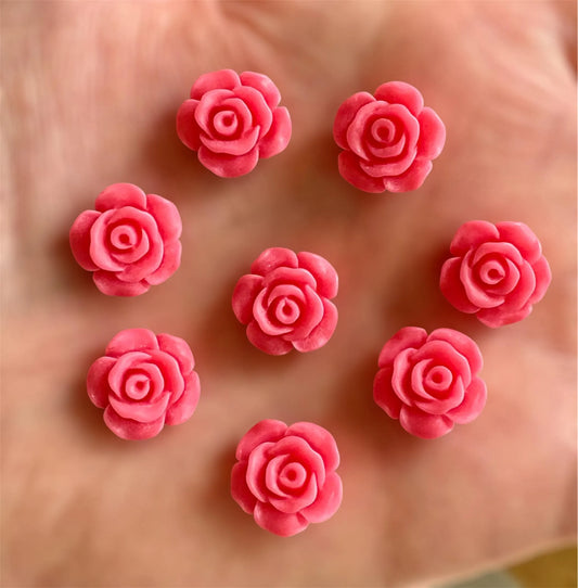Matte bright pink flower cabochon, 13mm