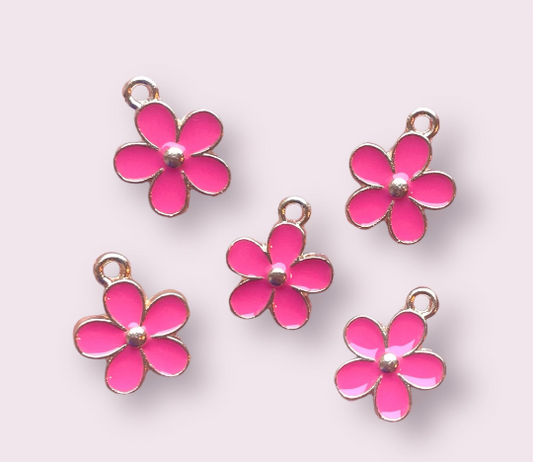 hot pink flower charms, 15mm