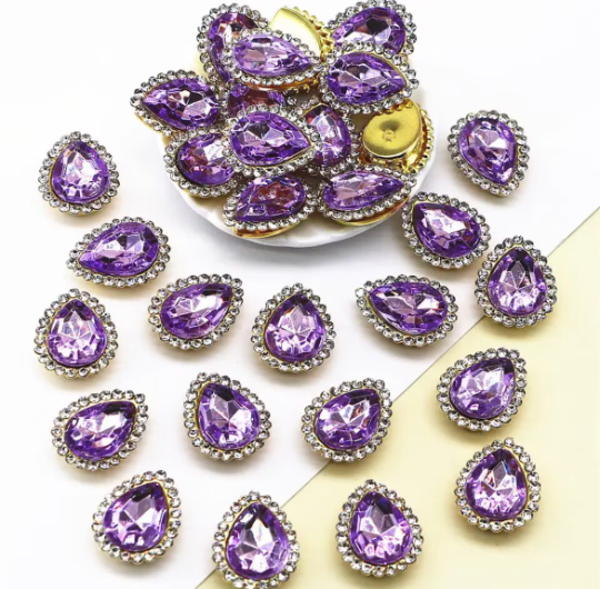 lilac rhinestone teardrop cabochons, 18mm