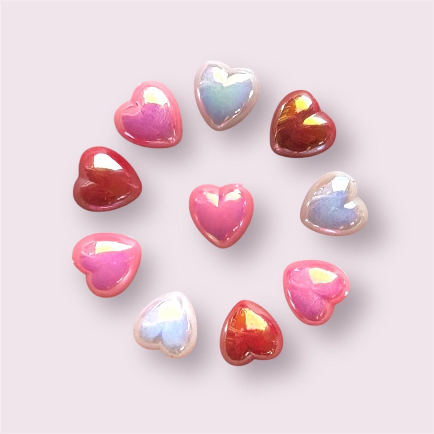 mixed heart cabochons, 10mm