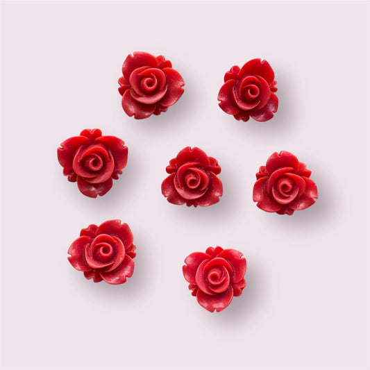 Red flower cabochons, Matte red open rose, 13mm