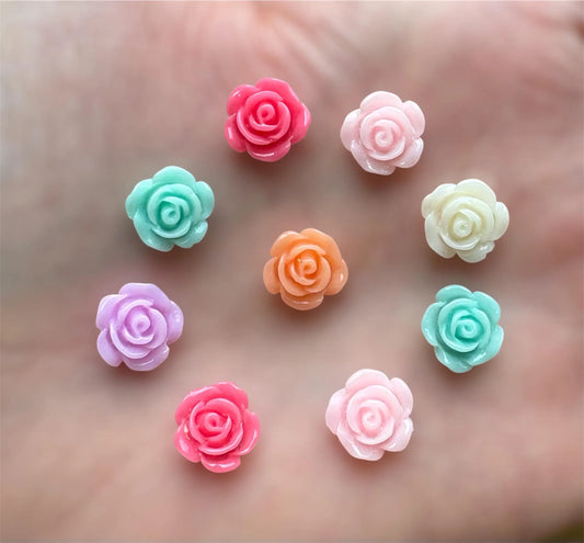 Flower cabochons, mixed pastel colour roses, 10mm