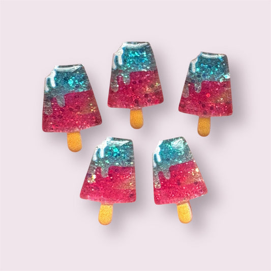 Ice lolly resin cabochons, pink and blue 24mm