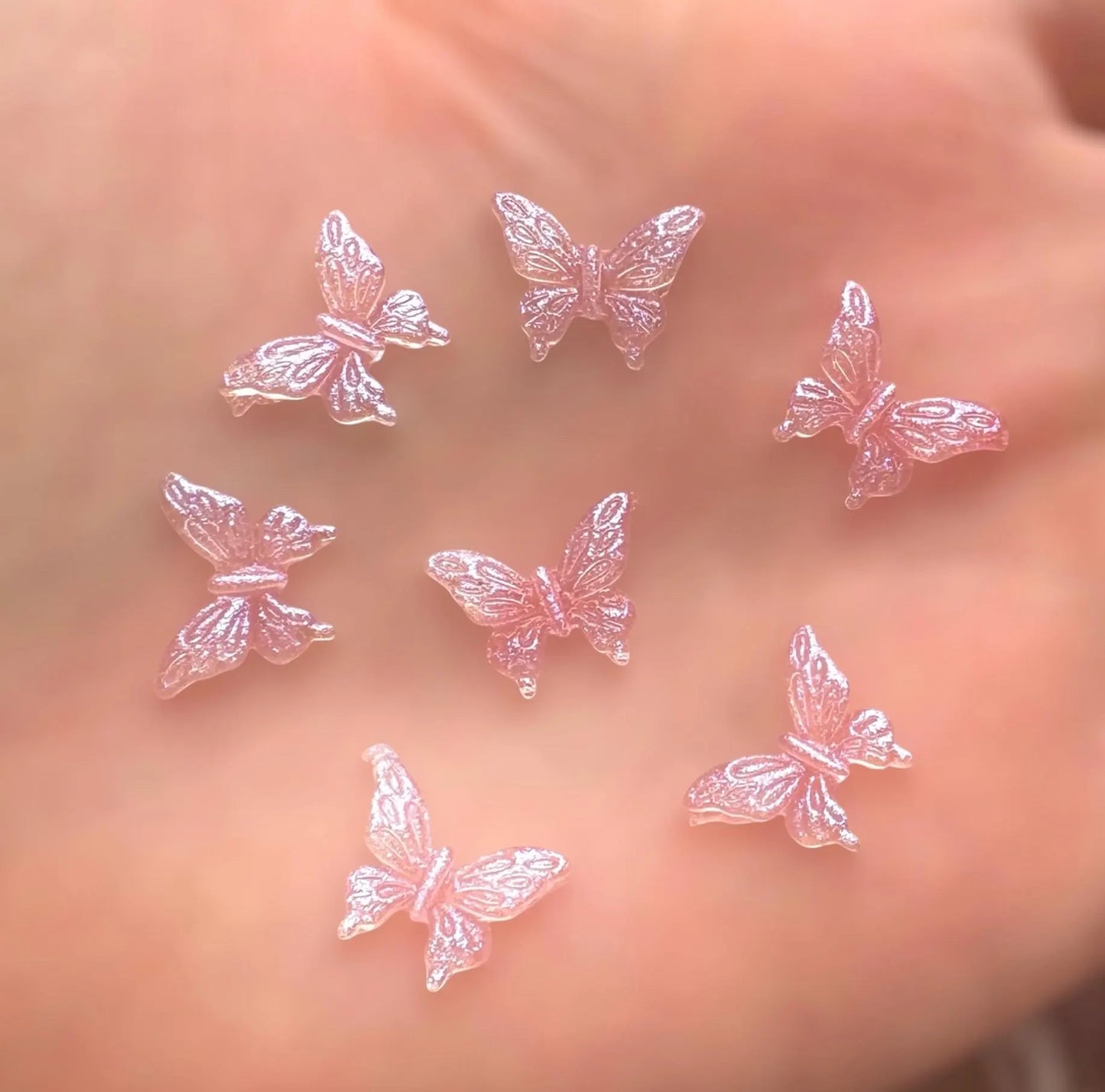 Butterfly cabochons, pink, 13mm