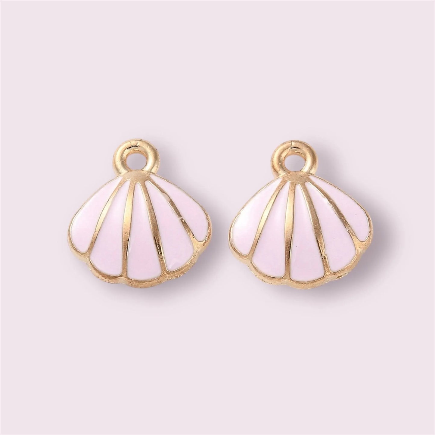 Shell charms, enamel pale pink, 11mm