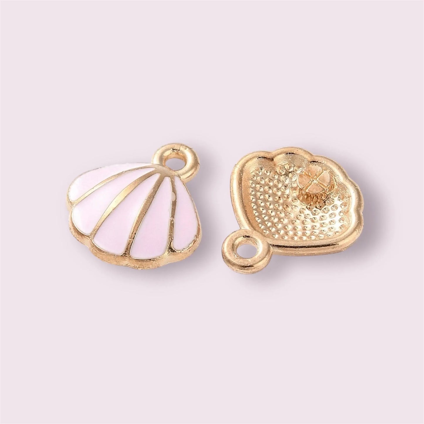 Shell charms, enamel pale pink, 11mm