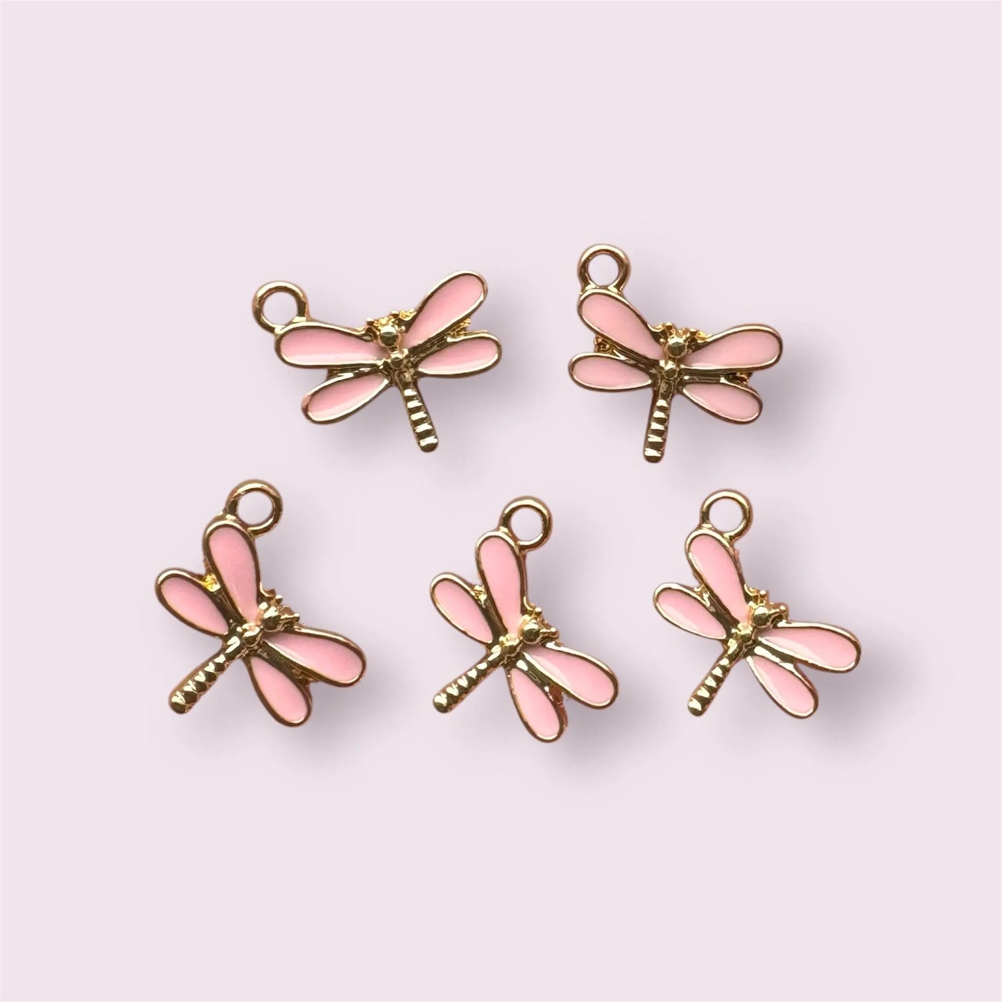 Dragonfly charms, pink, 15mm