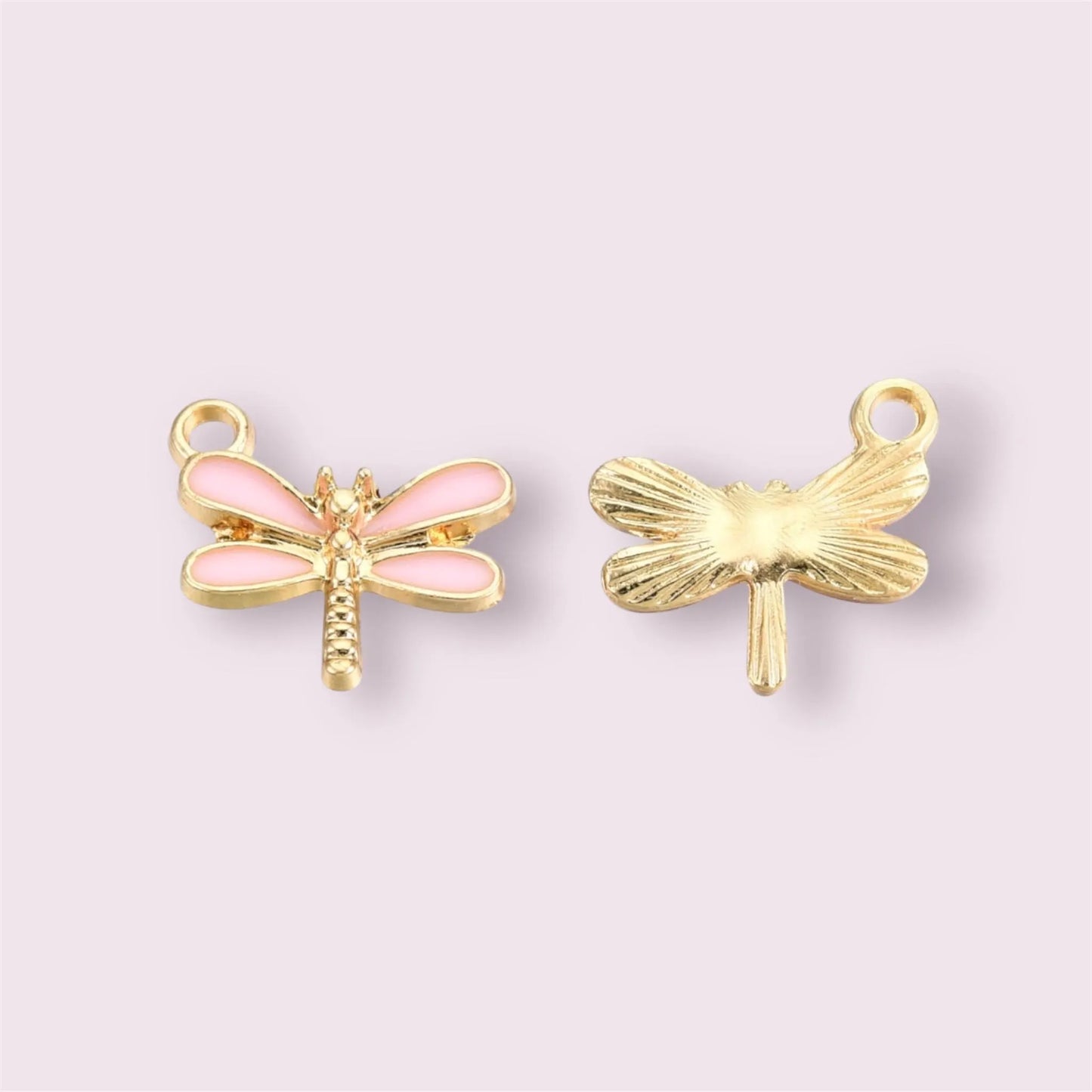 Dragonfly charms, pink, 15mm