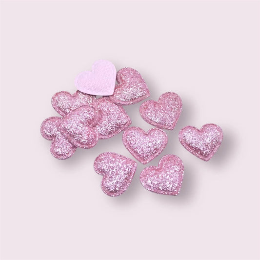 Pink glitter fabric hearts, 22mm