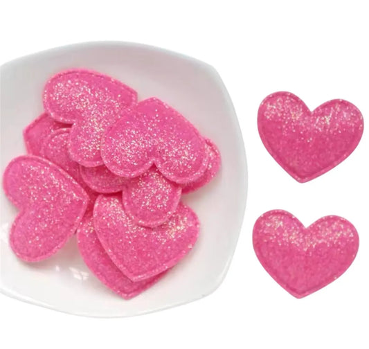 Fabric glitter hearts, hot pink 18mm