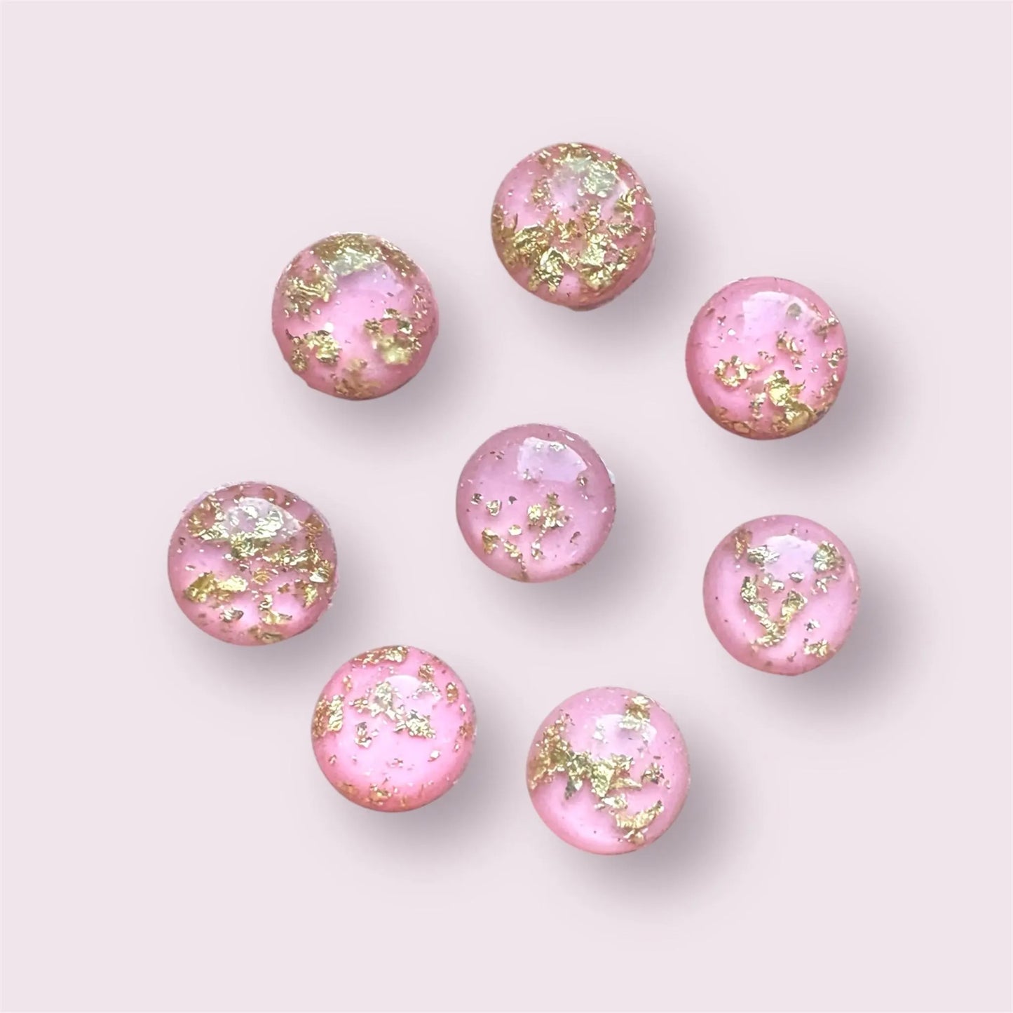Pink and gold round cabochons, 12mm