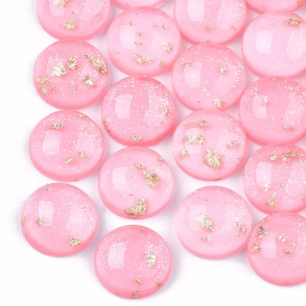 Pink and gold round cabochons, 12mm