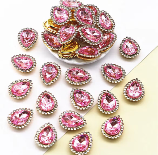 pink rhinestone teardrop cabochon, 18mm