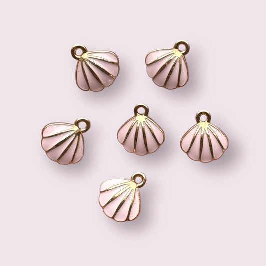 Shell charms, enamel pale pink, 11mm