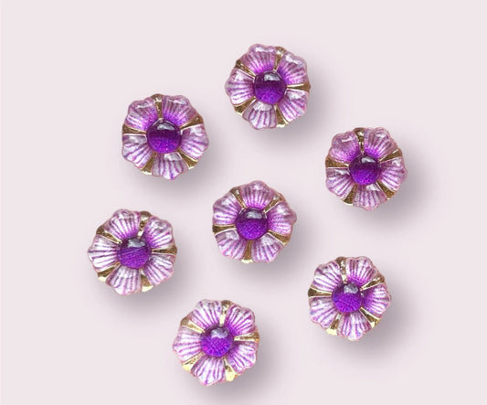 Purple glass effect flower embellishments, 12mm