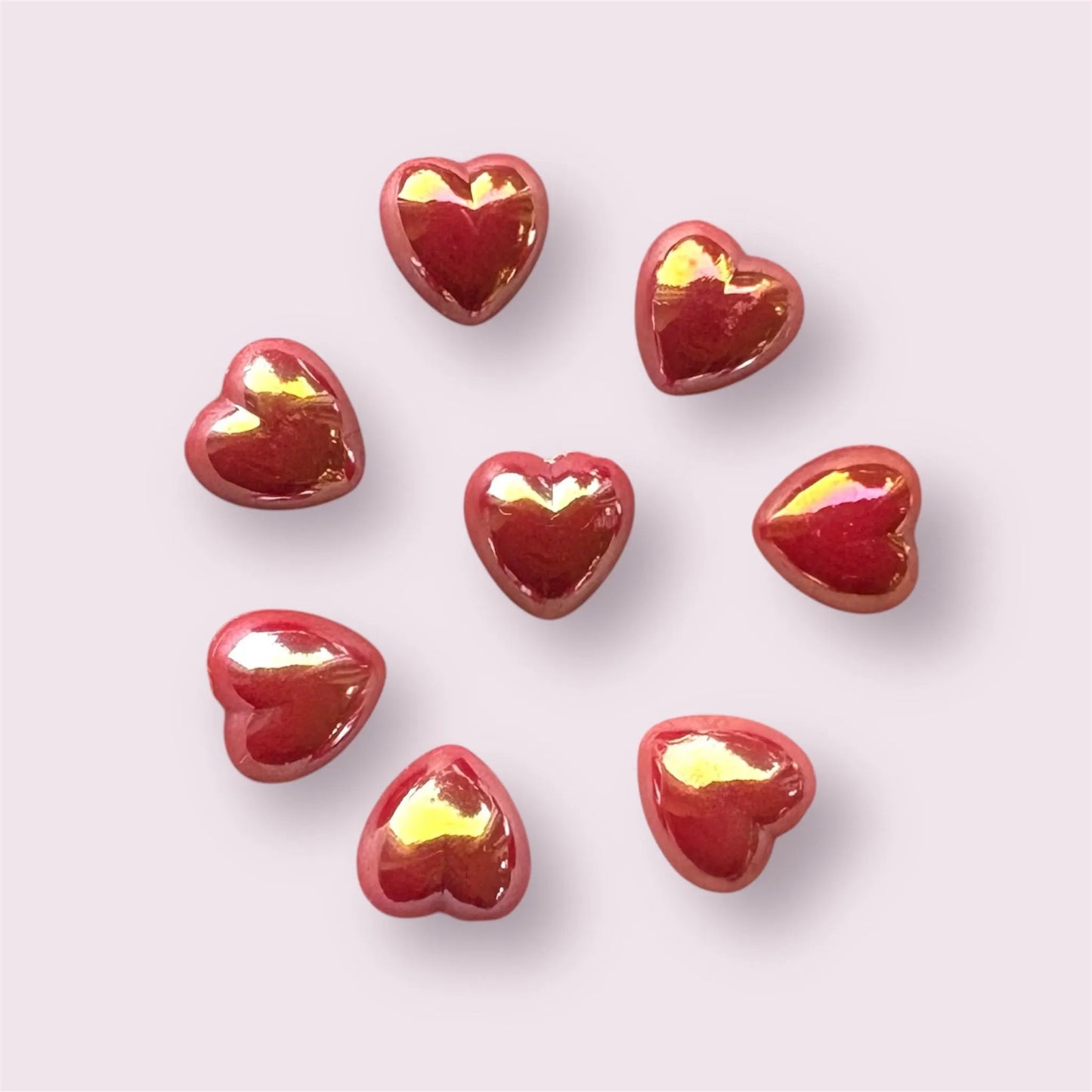 heart cabochons, red 10mm