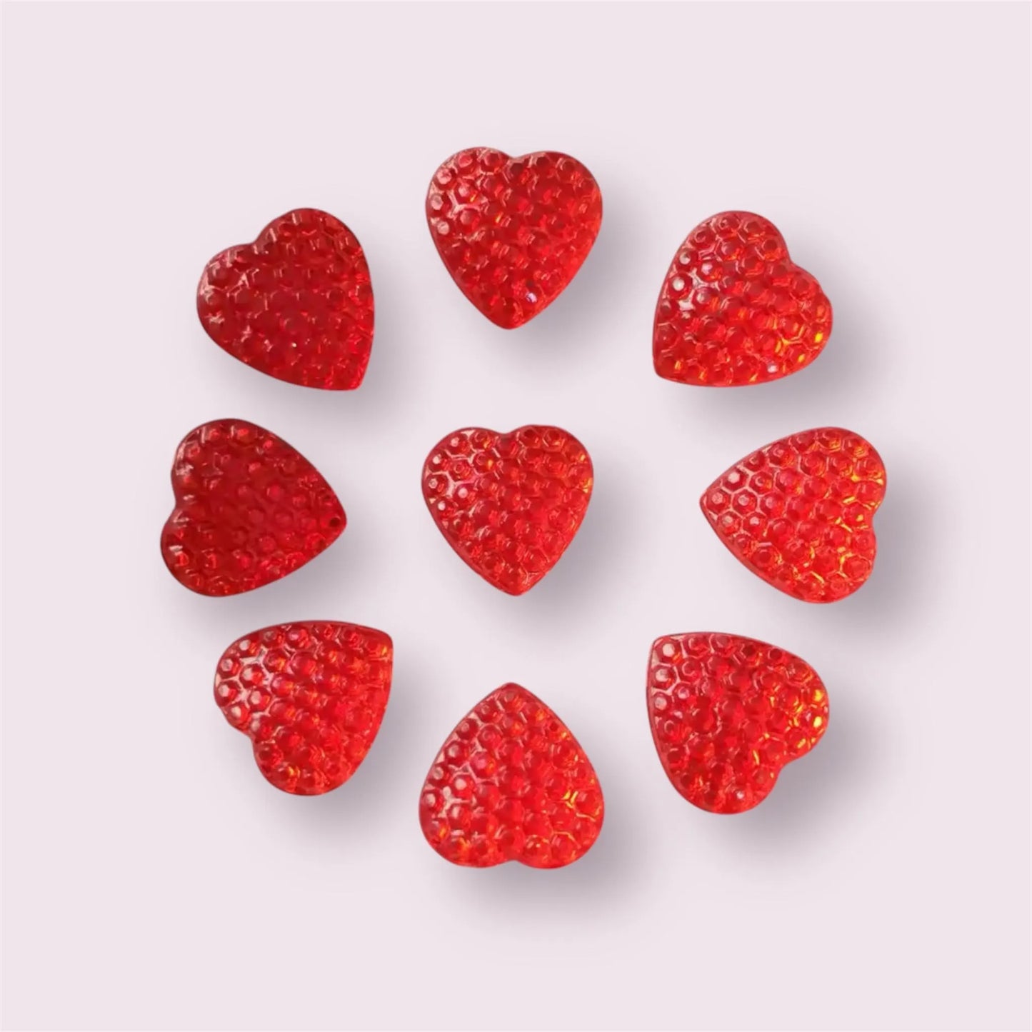 Red heart cabochons, 12mm