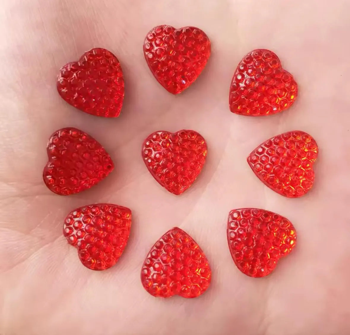 Red heart cabochons, 12mm