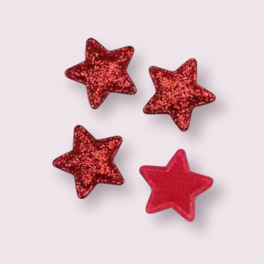 Fabric stars, red glitter, 18mm