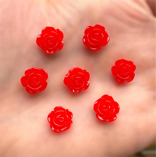 Red rose cabochons, red 10mm