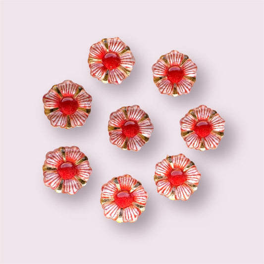 Red glass effect flower embellishments, 12mm