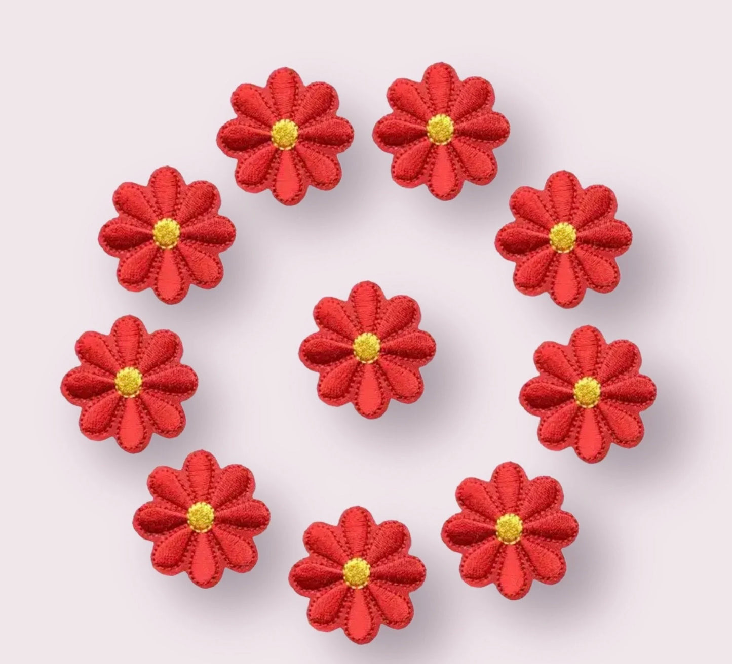 Red flower iron on patch, 4cm