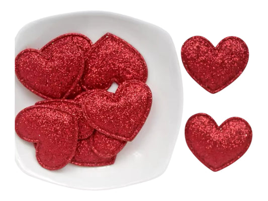 Fabric glitter hearts, red 18mm