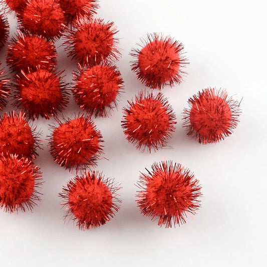 pom poms, metallic red, 15mm