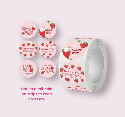 Thank you stickers, strawberry design, 25mm