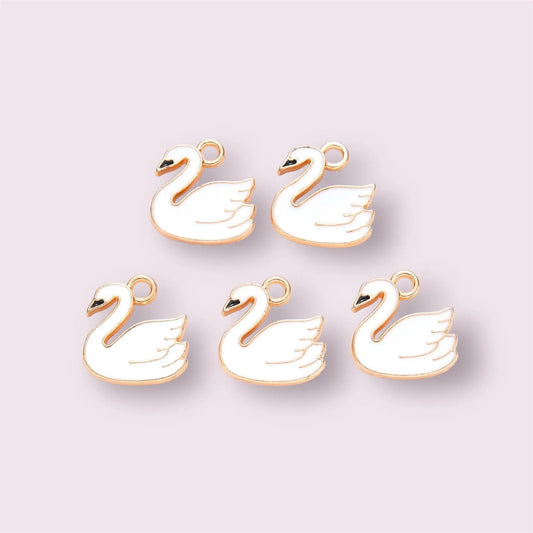 Swan charms, enamel alloy charms, 14mm