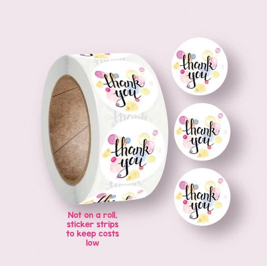 Thank you craft stickers, spotty pastel 25mm round