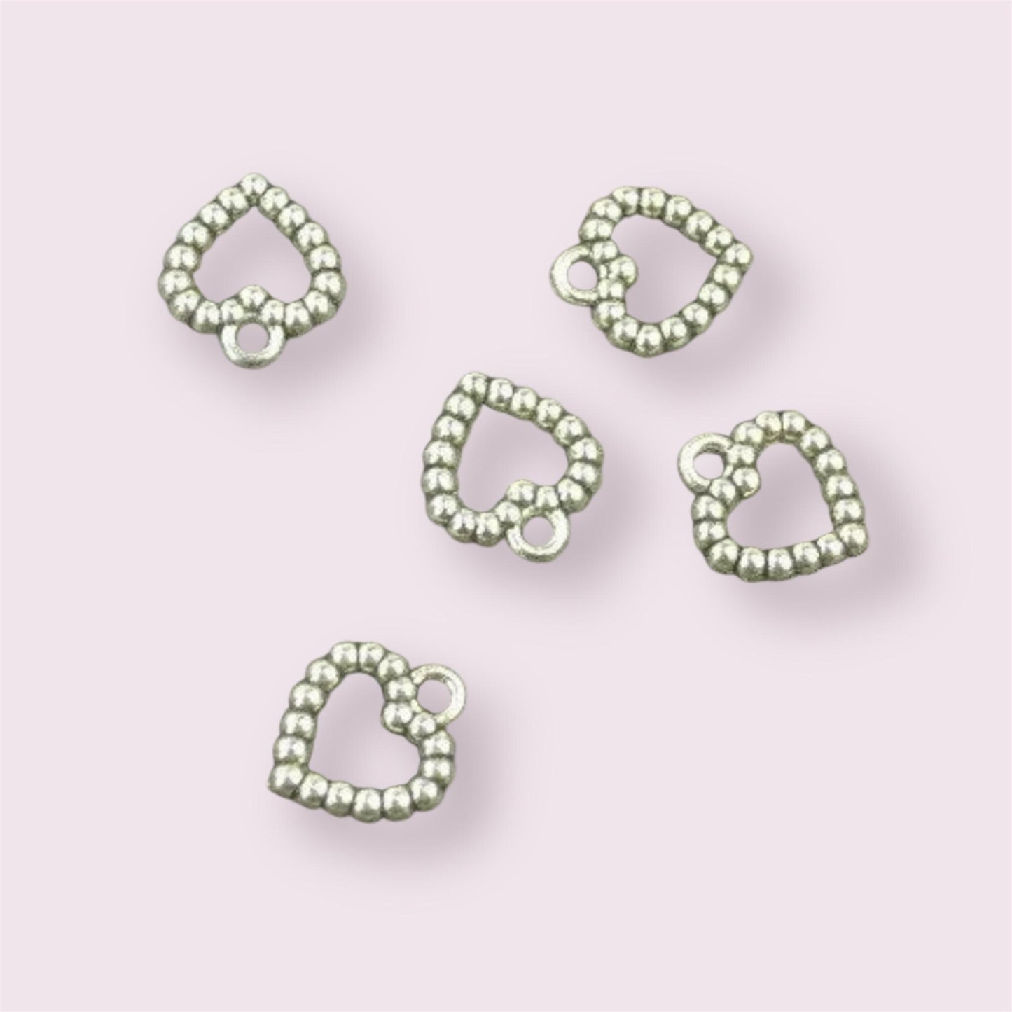 Silver heart charm x 5, 14mm Tibetan