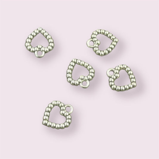 Silver heart charm x 5, 14mm Tibetan