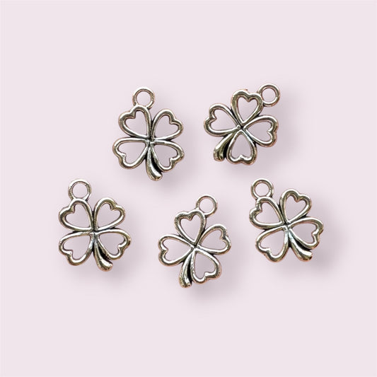 Clover charms, silver open charms, 17mm